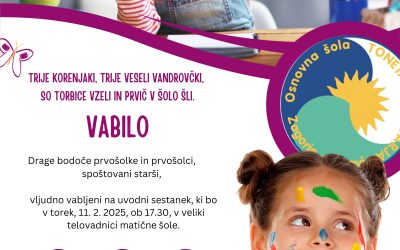 Vabilo na uvodni sestanek za bodoče prvošolce